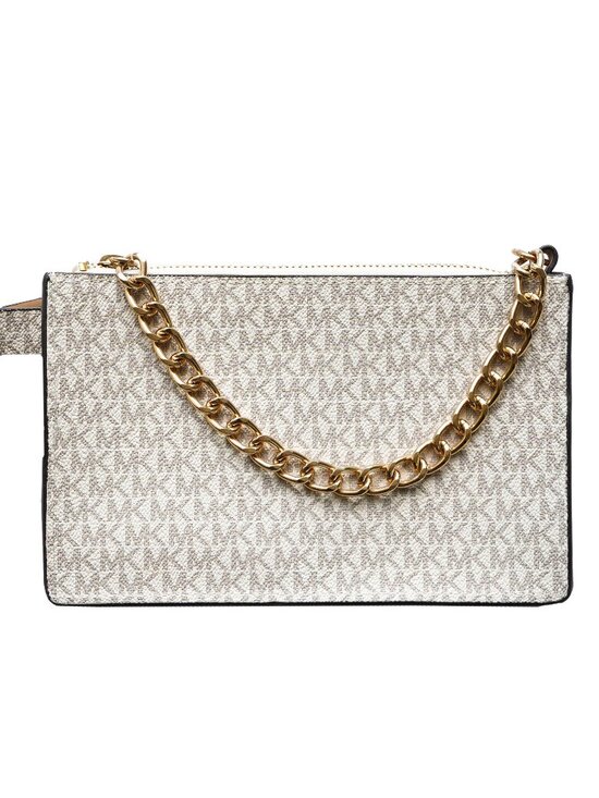 Michael Kors Handbags - Michael Kors Belt Bag Vanilla Signature Fanny Pack White Gold Tone MK Logo